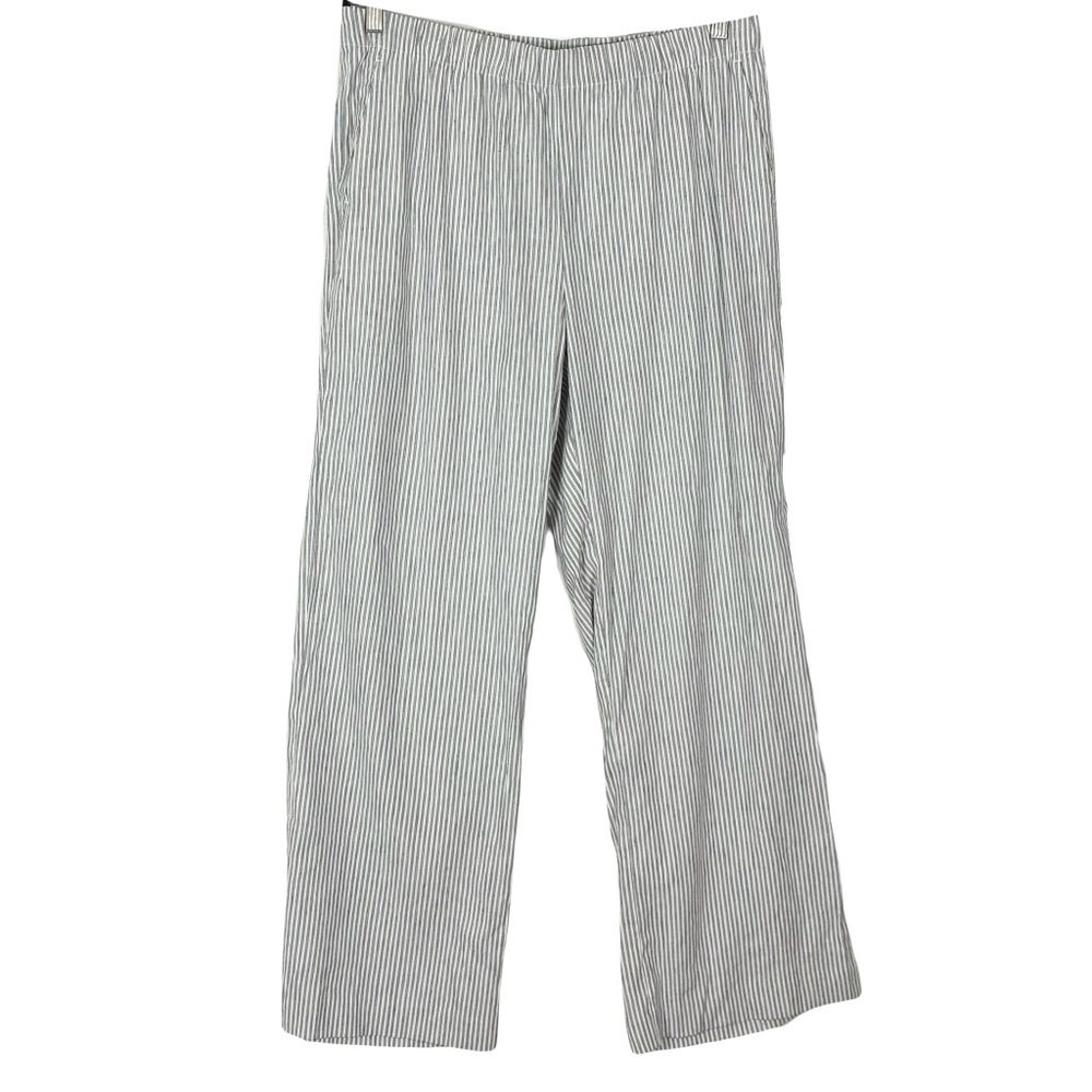 New Lands End Pants 16 Linen Blend High Rise Wide Leg Striped